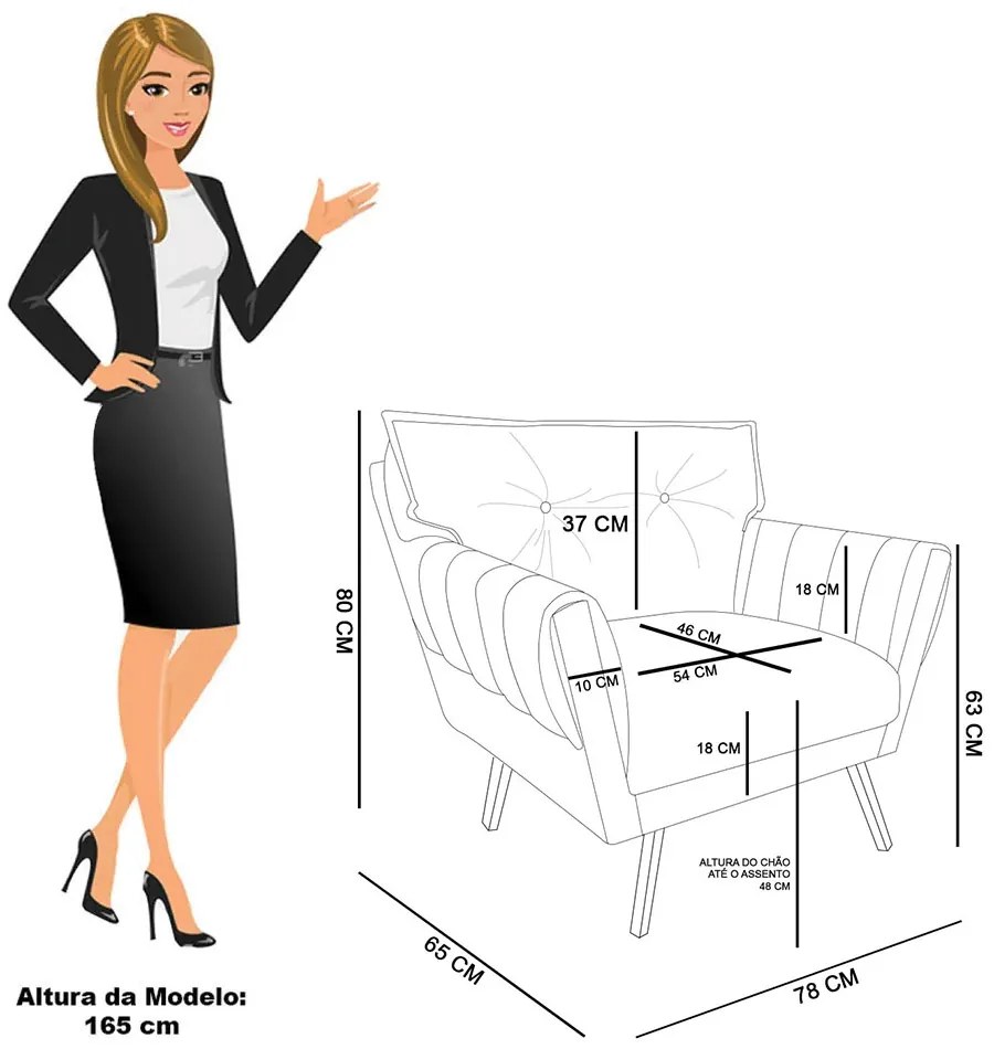 Poltrona Sala Pé de Madeira Anitta Sintético PU Nozes D03 - D'Rossi