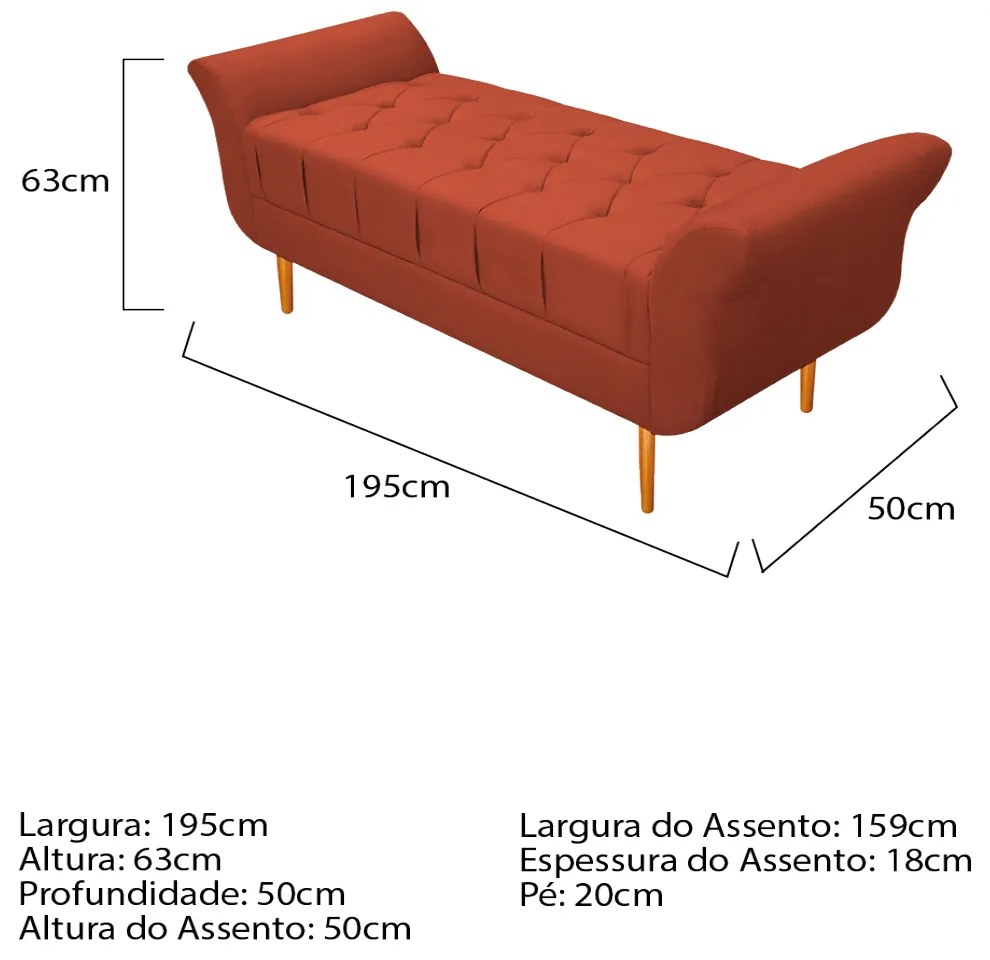 Recamier Estofado Ari 195 cm King Size Suede Terracota - ADJ Decor