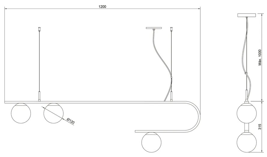 Pendente Dama 120X30Cm 3Xg9 / Cabo Aço Chumbador + Cabo Rayon / Globo... (AZO-F / CB-V - Azul Oceano Fosco / Cobre Brilho Escovado, FOSCO)