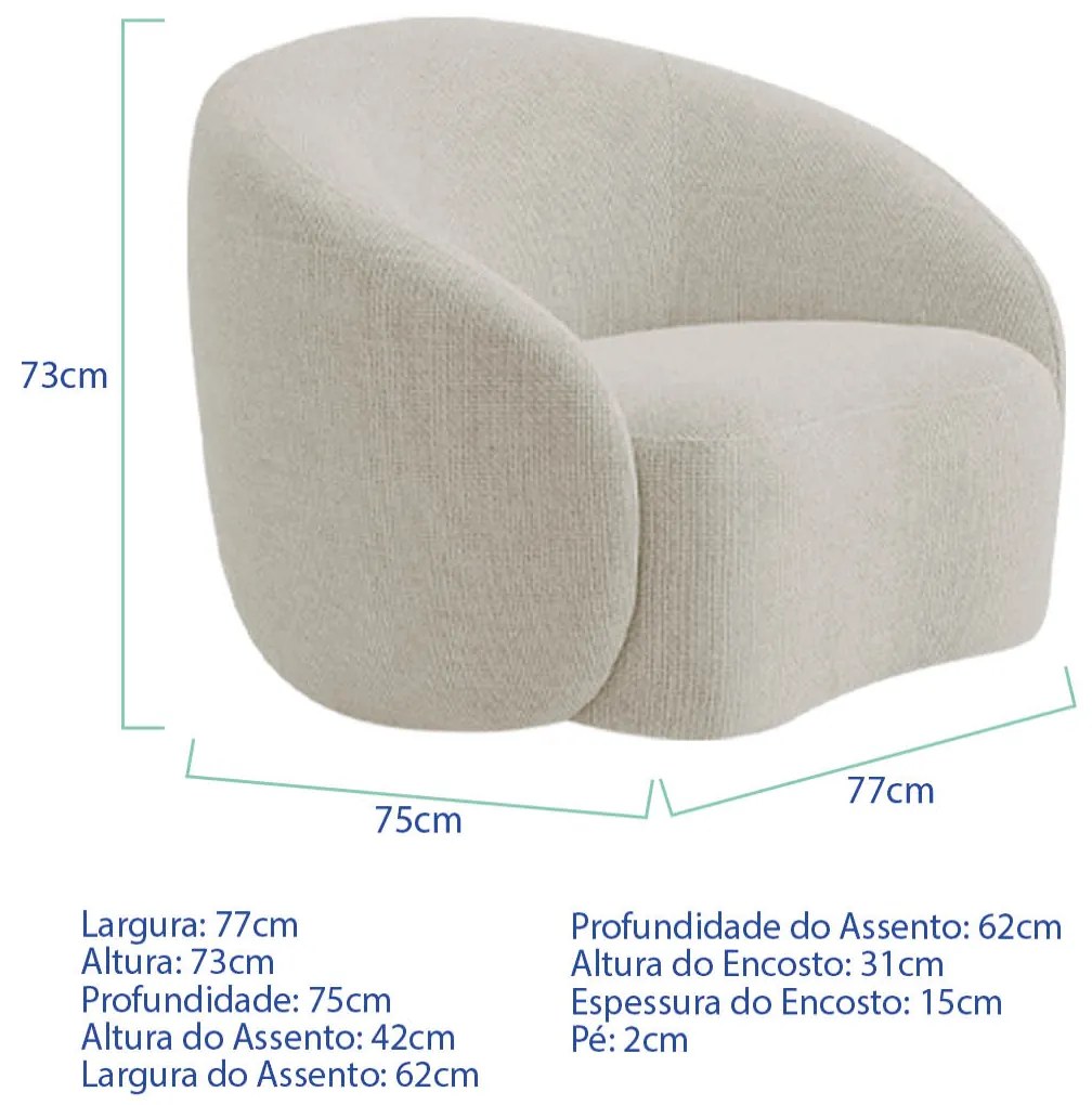 Kit Sofá 3 Lugares 180cm e 2 Poltronas Orgânica Luxo Recepção Amore Linho - ADJ Decor