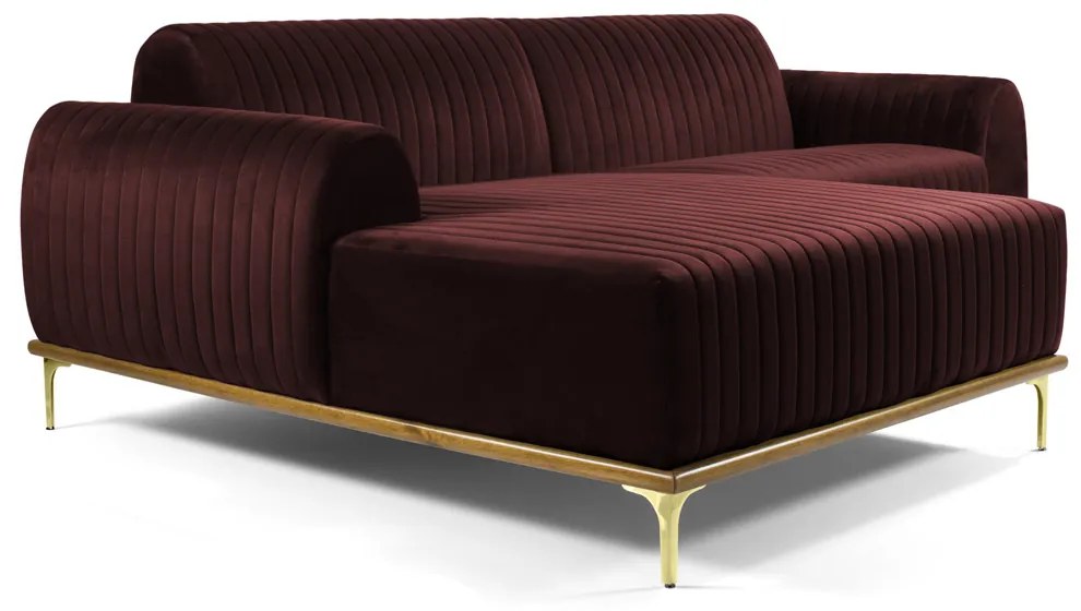 Sofá 3 Lugares Lisboa D07 com Chaise Esquerda 230cm Veludo Bordô - D'Rossi