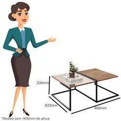 Mesa de Centro com Espelho Pés Metálicos Estilo Industrial Loft D09 De