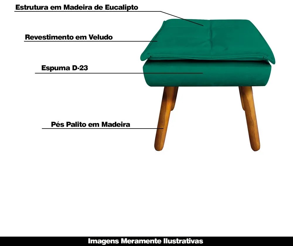 Kit 2 Puff's Decorativos Pés Palito Charger Veludo Verde G19 - Gran Belo
