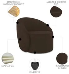 Sofá 4 Lugares 220cm Wendi e Poltrona Steve Suede Marrom I01 - Mpozen