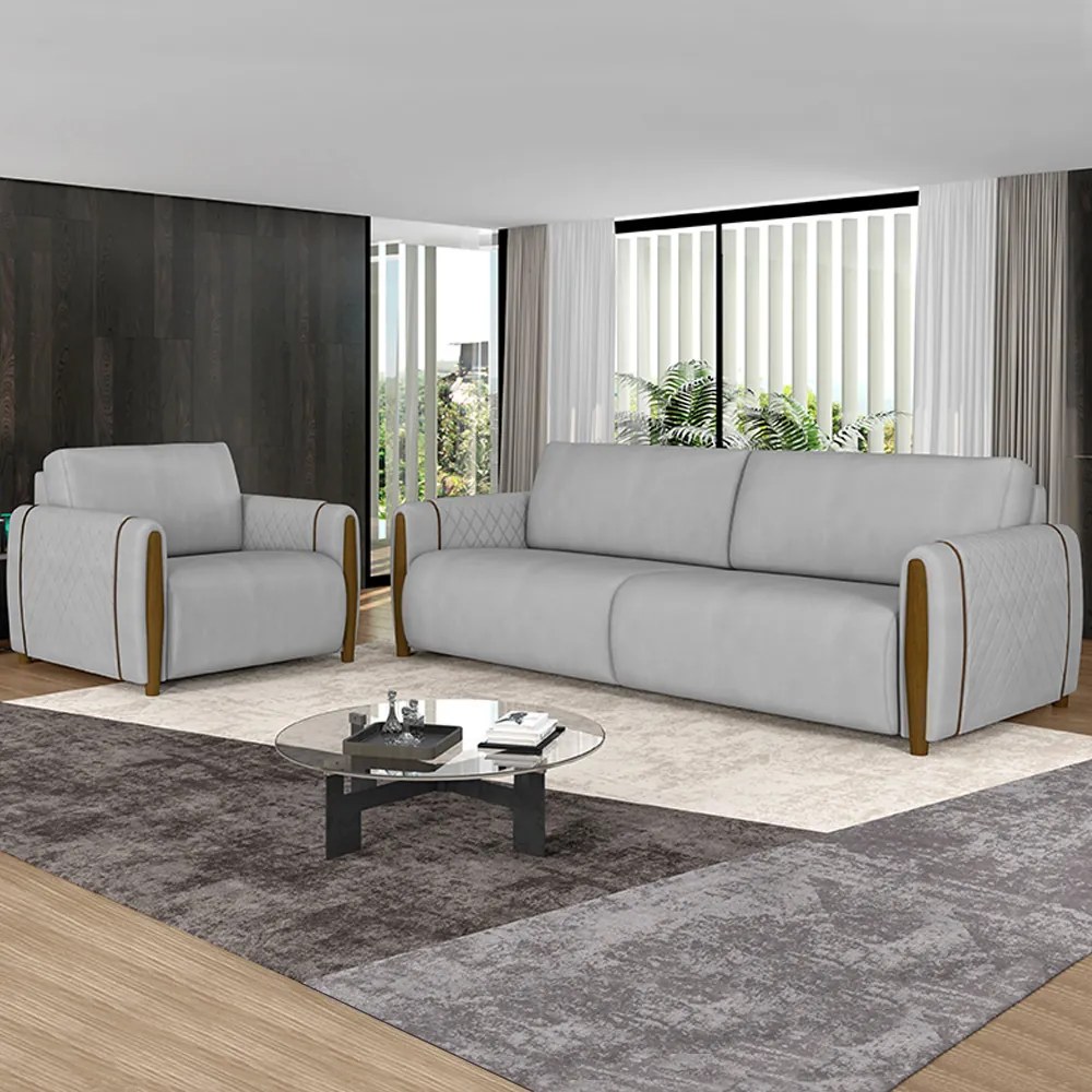 Sofá Decorativo 3 Lugares 223cm Maceió Veludo Cinza G45 - Gran Belo
