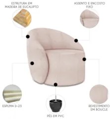 Sofá 4 Lugares 220cm Wendi e Poltrona Steve Boucle Rose I01 - Mpozena