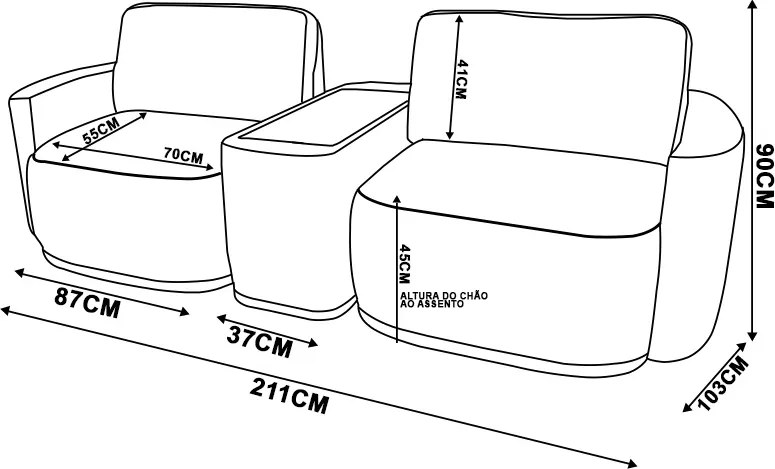 Sofá Sala Modulado 211cm com Console USB Luminária Brumma Bouclê K01 - D'Rossi - Terracota