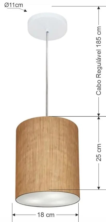 Kit/3 Lustre Pendente Cilíndrico Md-4012 Cúpula em Tecido 18x25cm Palha - Bivolt