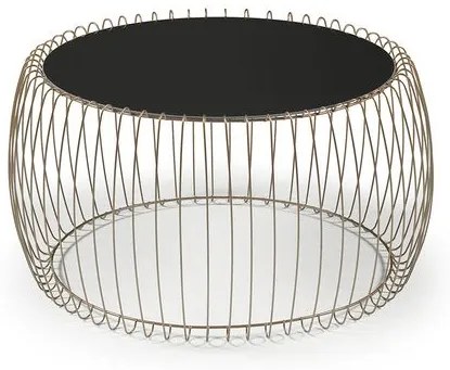 Mesa de Centro Creta 77 cm (LARG) com Tampo de Vidro Preto Base Aco Cobre - 56938 Sun House