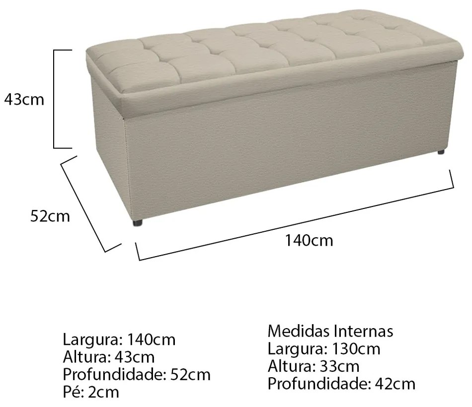 Calçadeira Copenhague 140 cm Casal Corano Bege - ADJ Decor