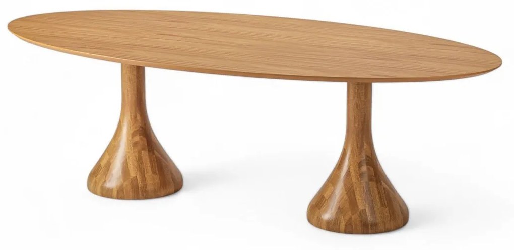 Mesa de Jantar Thaner Oval Tampo Lâmina Cinamomo Base Madeira Eucalipto