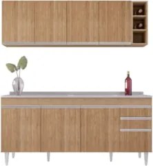 Armário Cozinha e Balcão Com Pia 180cm Dallas Castanho      - Lumil