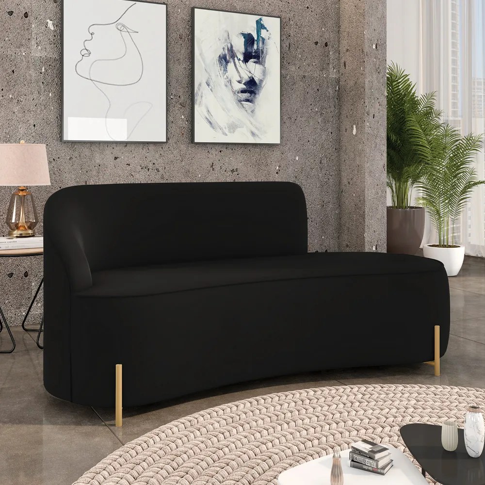 Sofá 3 Lugares Orgânico 180cm Pé Dourado Morgan Veludo D03 - D'Rossi - Preto