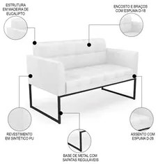 Sofá Namoradeira e 1 Poltrona Base Industrial Preto Ana Sintético PU B