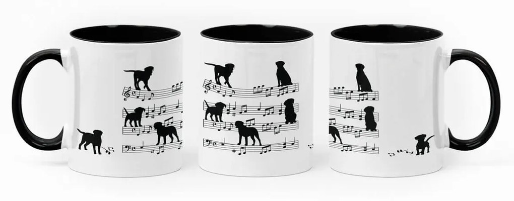 Caneca Cachorro Musical Dog Lover Nerd Branca com Alça Preta