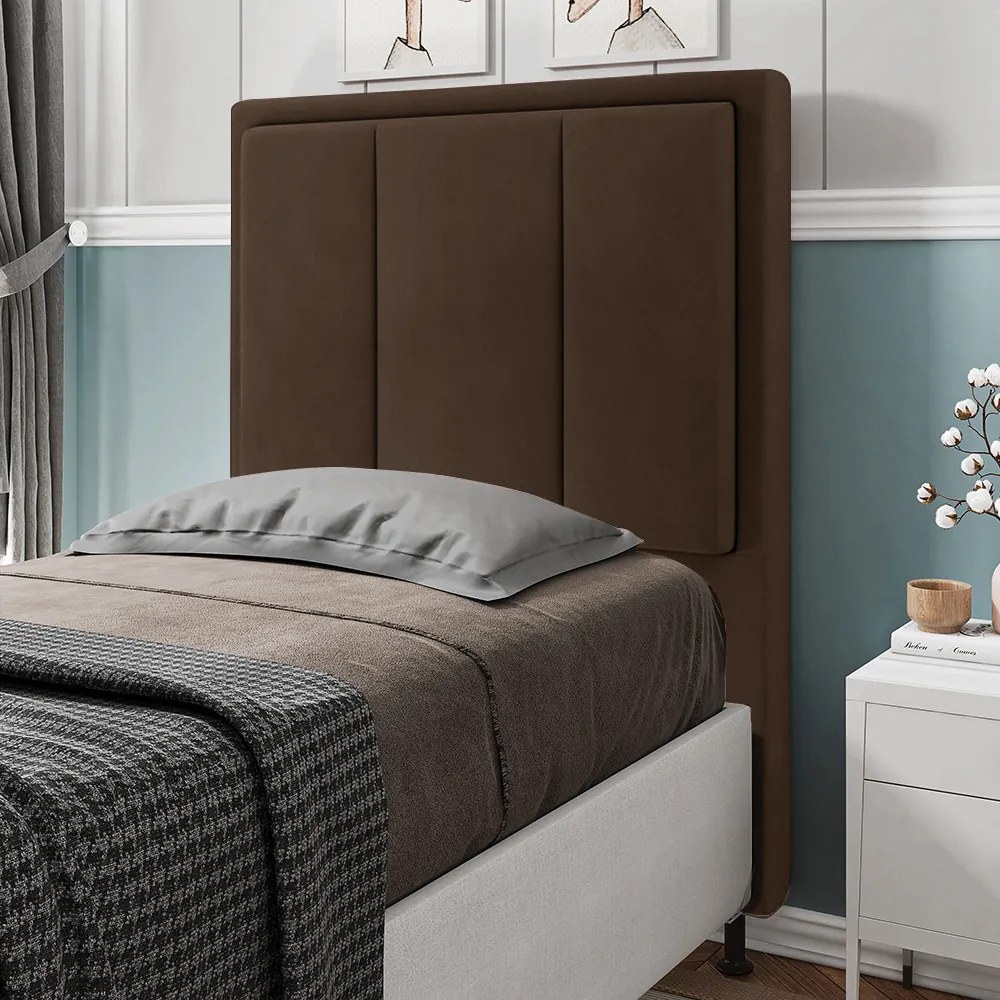 Cabeceira Solteiro Cama Box 90cm para Quarto Opala Suede M11 - D'Rossi - Marrom