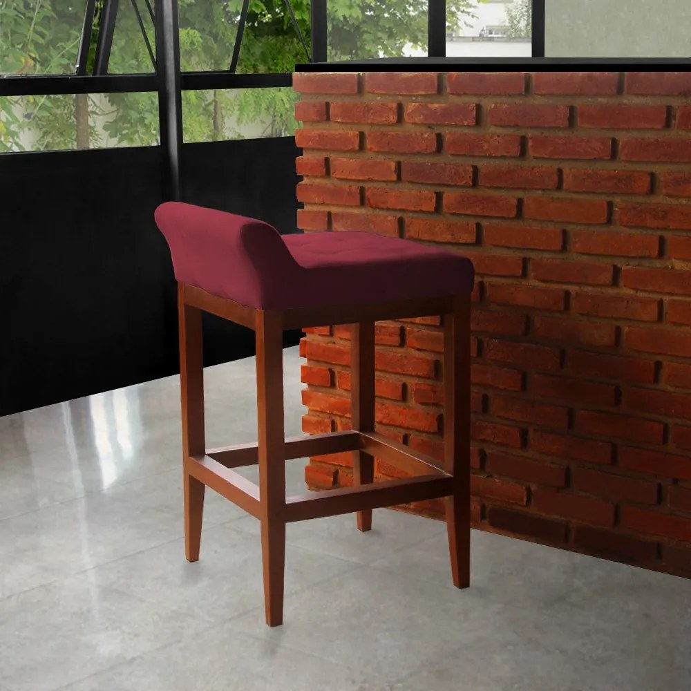 Banqueta Alta Lotus Base Madeira Maciça Estofada Suede Bordô