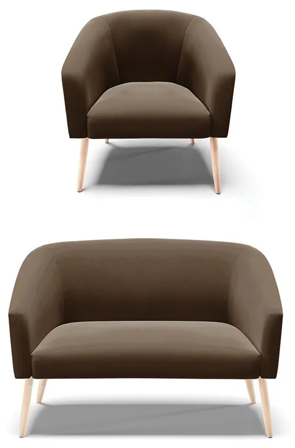 Sofá Namoradeira e Poltrona Pé Palito Natural Stella Suede Marrom D03 - D'Rossi