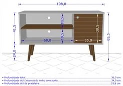 Rack Bancada Para TV Até 42 Pol. Pés Palito Jade Off White/Cinamomo/Ri
