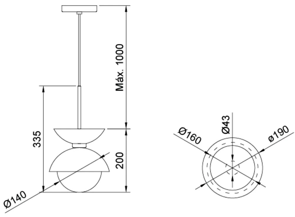 Pendente Bibelô Ø19X20Cm Globo 14Cm 1Xe27 G45 / Anel Distanciador Dour... (CB-M / PT - Cobre Metálico / Preto Texturizado)