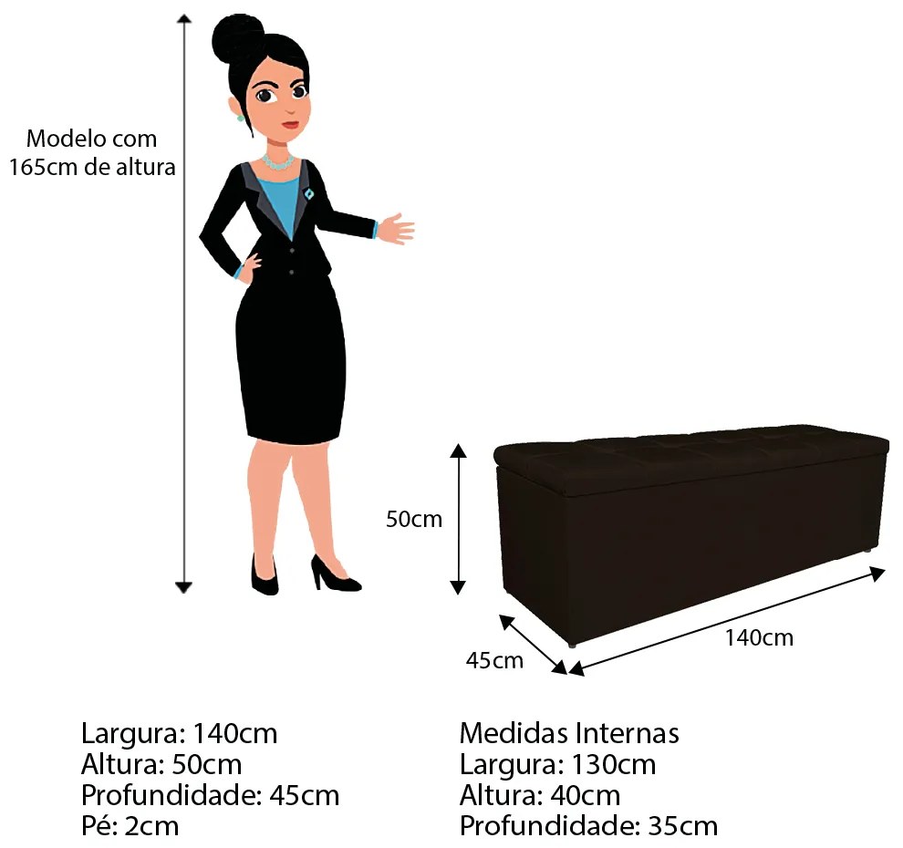 Calçadeira Estofada Manchester 140 cm Casal Corano Marrom - ADJ Decor