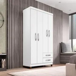 Guarda Roupa Solteiro 4 Portas Modena I03 Flex Branco/Azul/Rosa - Mpoz