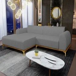 Sofá 245cm 4 Lugares com Chaise Esquerdo Pés Gold Molino C-416 Linho C