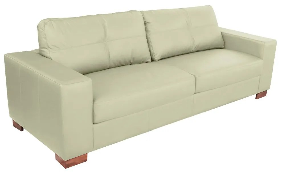 Sofá 3 Lugares Sala de Estar Pés Madeira kenny 210 cm Couro Off White G43 - Gran Belo