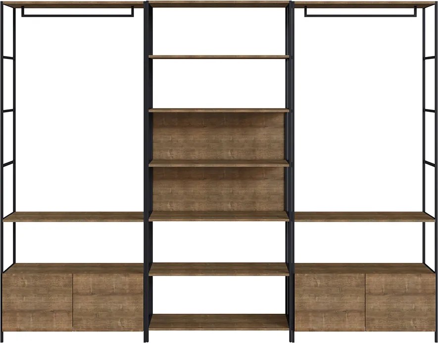 Kit Guarda Roupa Steel Quadra Closet Modulado com 03 Estantes Estilo Industrial Vermont e Preto A05 - D'Rossi