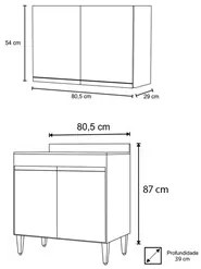 Armário Aéreo Califórnia e Balcão Hawai com Tampo 80cm Preto - Lumil