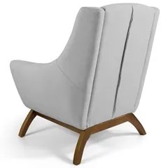 Poltrona Decorativa Base Manu Madeira Juliet Linho D-315 Cinza Claro -