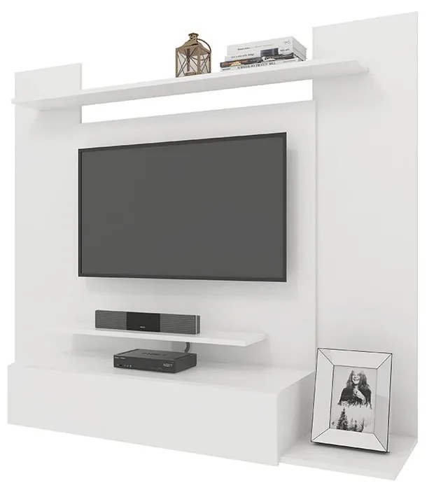 Painel Para TV Até 50" 1 Gaveta 4 Prateleiras Premium Branco