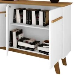 Buffet Aparador Sala de Estar 160cm 4 Portas Opala Cinamomo/Branco - B