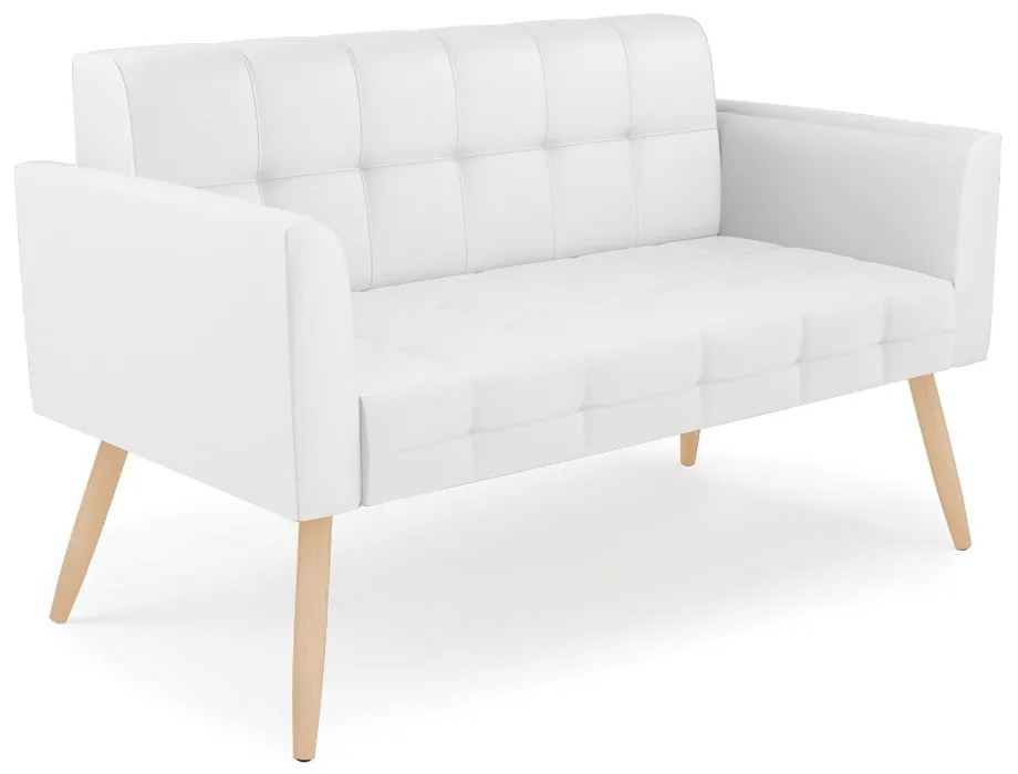 Kit 1 Sofá Namoradeira e 2 Poltronas Elisa Corino Branco Pés Palito Natural - D'Rossi