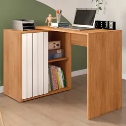 Mesa para Escritório Home Office 1 Porta Ripada Tech Freijó/Off White