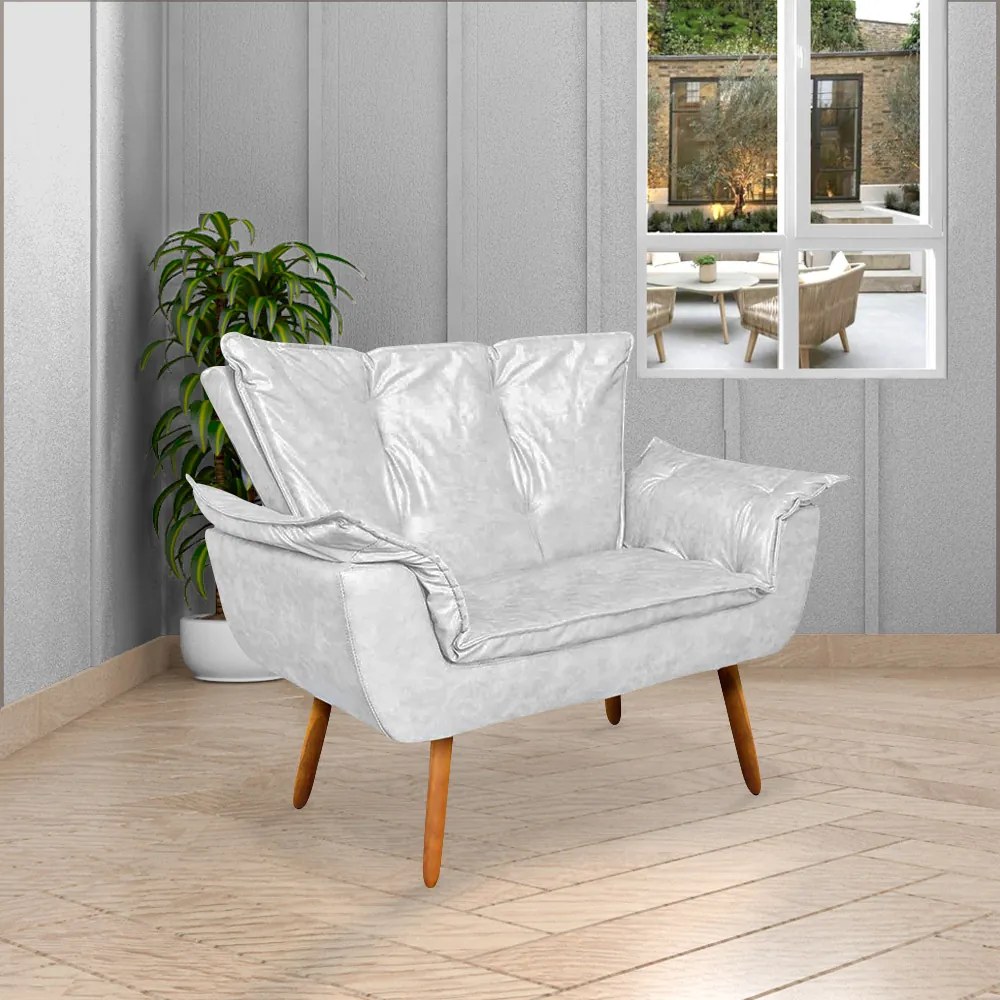 Poltrona Namoradeira Pés Palito Charger PU Branco G19 - Gran Belo