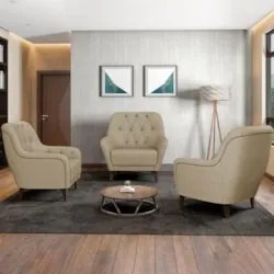 Poltrona Decorativa para Sala de Estar com Capitonê Pietà Z32 Linho Be