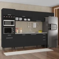 Armário de Cozinha CP04 Com Pia 180cm Pérola Z34 Preto      - Mpozenat