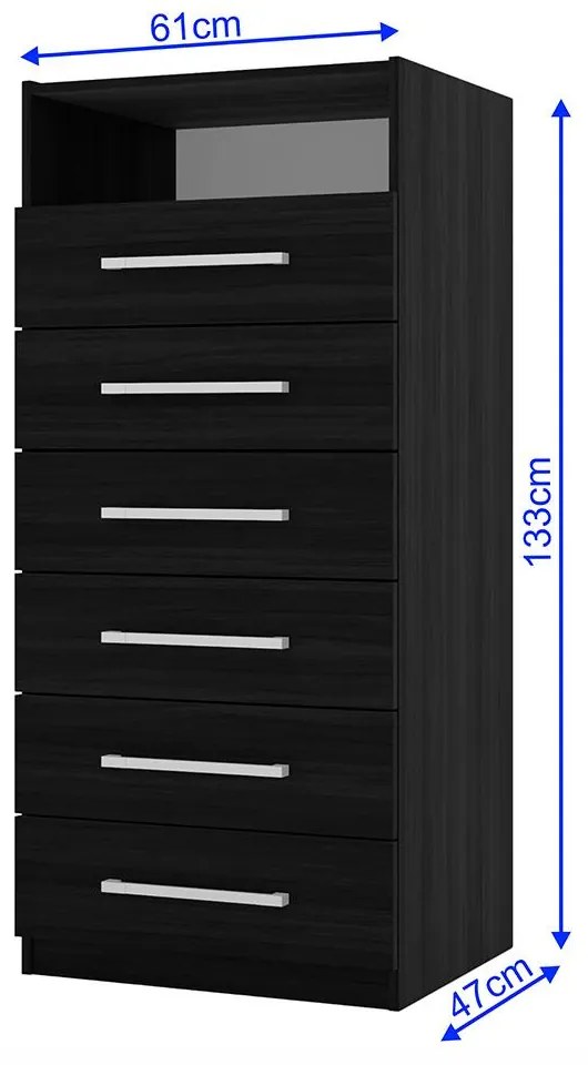 Cômoda Madri Multiuso Organização 6 Gavetas Premium Preto