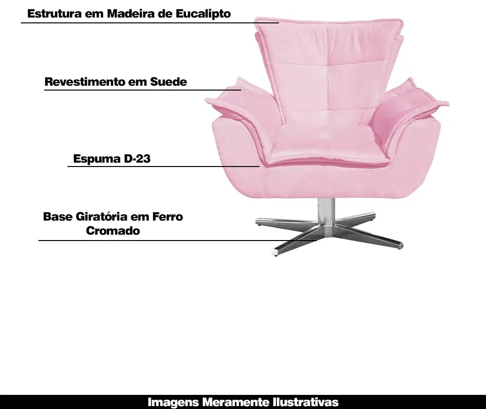 Kit 2 Poltronas Decorativas Base Giratória Cromada Charger Suede Rosa G19 - Gran Belo