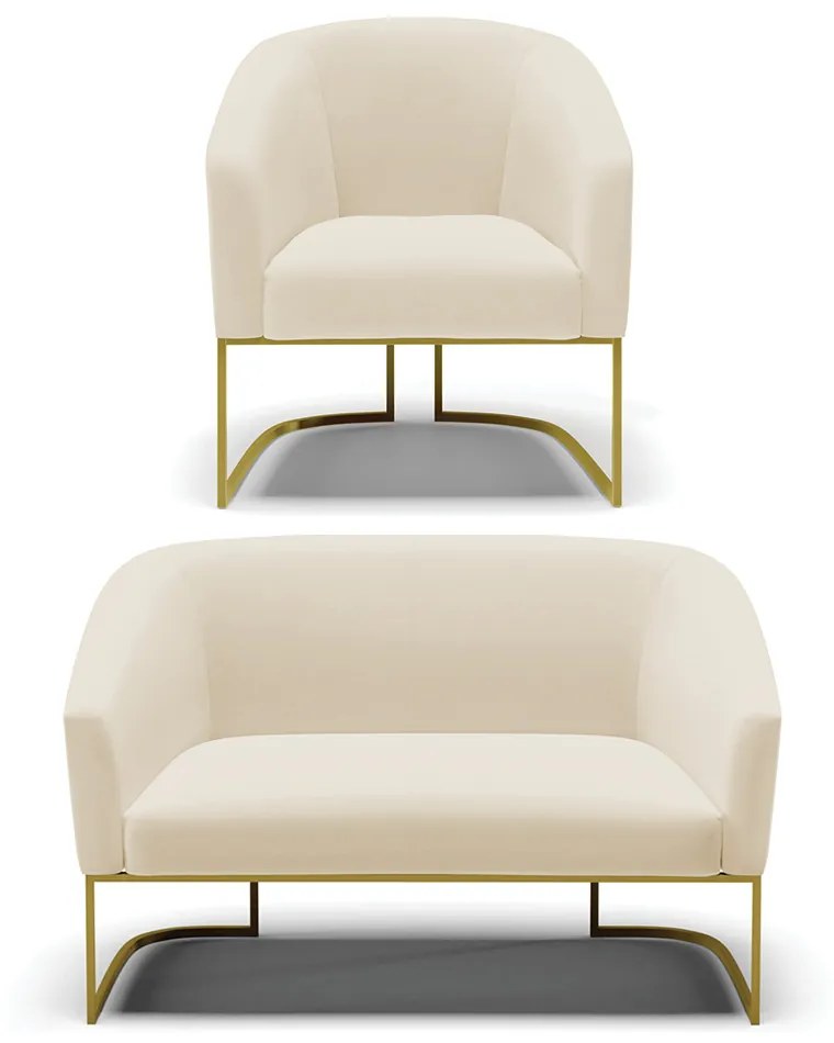 Sofá Namoradeira e Poltrona Base Industrial Dourado Stella Linho D03 - D'Rossi - A19 Bege