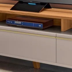 Rack Bancada de TV 70 Pol 200cm Essenza Off White/Cinamomo - HB Móveis