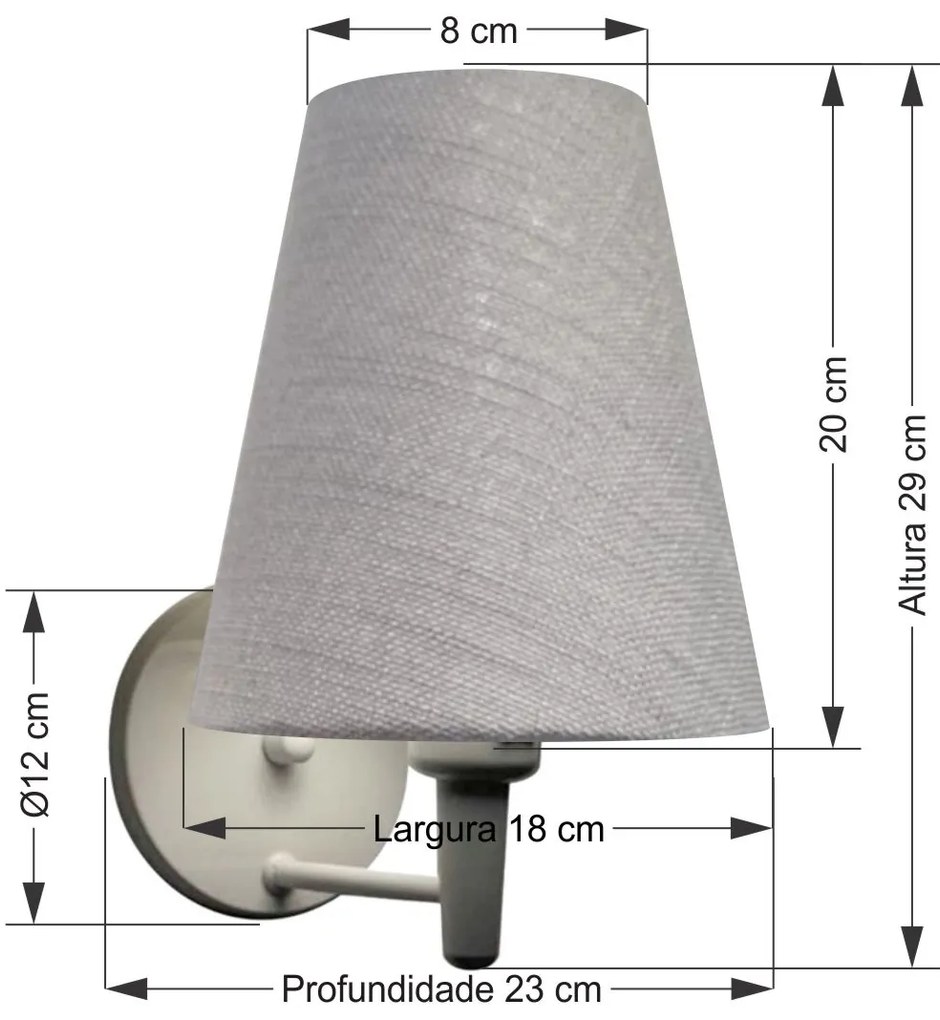 Arandela Cone Vivare Md-2007 Base Branco Cúpula em Tecido - Bivolt