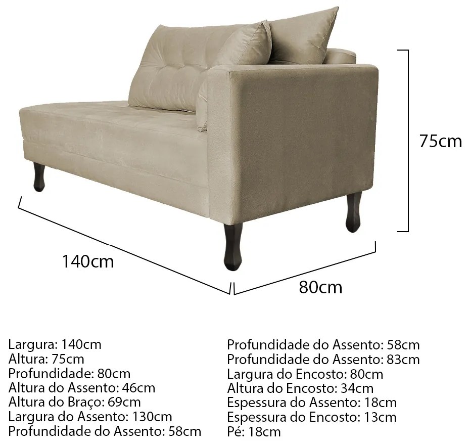 Kit Diva Recamier Azura 140cm Lado Esquerdo e 02 Poltronas Classic Suede - ADJ Decor