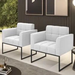 Poltrona Sala Base Industrial Preto Kit 2 Ana Bouclé Off - Ibiza