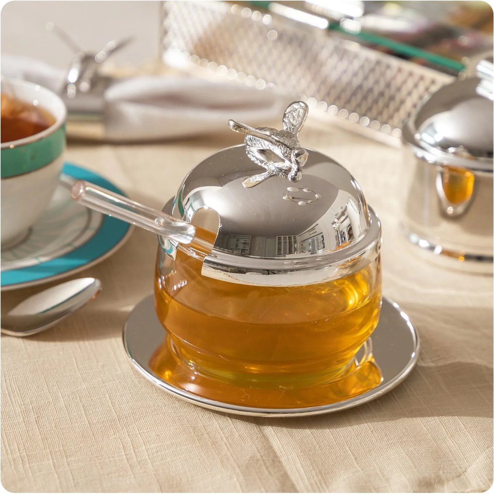 Pote de Mel C/ Abelha - Prata  Prata