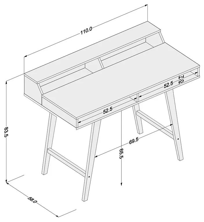 Mesa De Escritório Hannover 1,10m 4 Nichos - Branco
