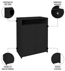 Kit 2 Balcão para Escritório Café 60cm 2 Portas Look A06 Preto - Mpoze