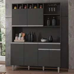 Kit Cozinha Compacta 130cm Com 6 Portas 1 Gaveta  Alice Cinza Escuro -