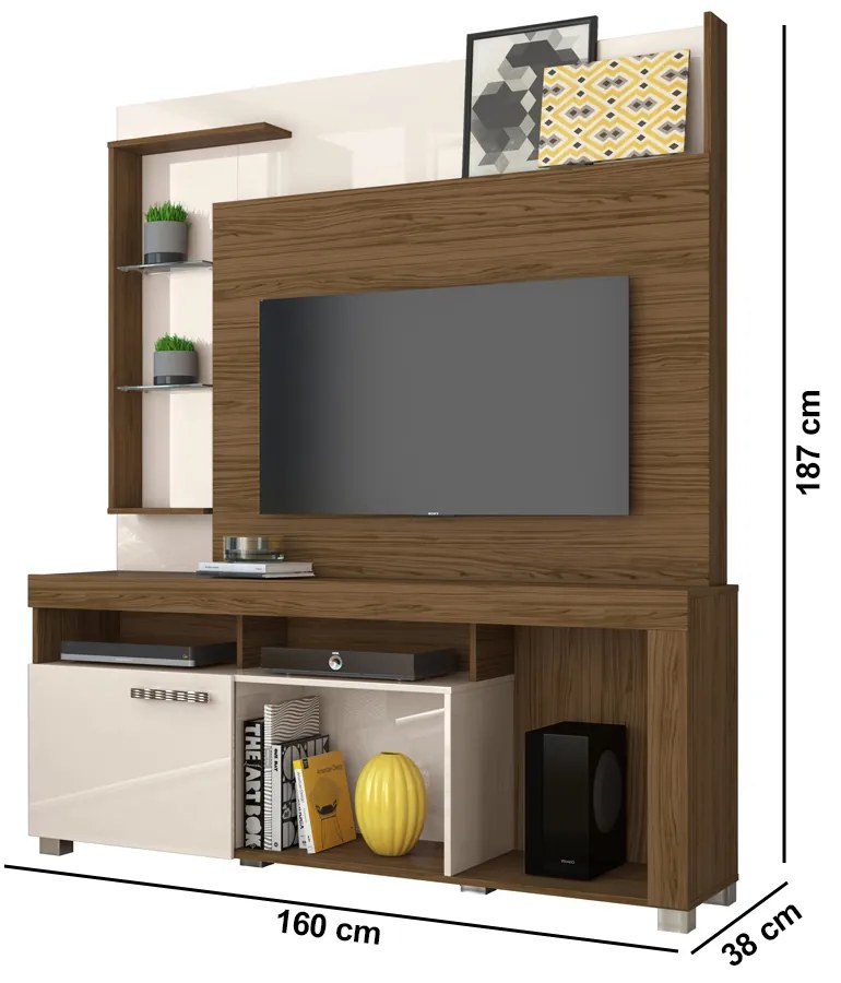 Estante de TV 50 Pol 160cm Sala de Estar Velora M20 - D'Rossi - Naturale e Off White